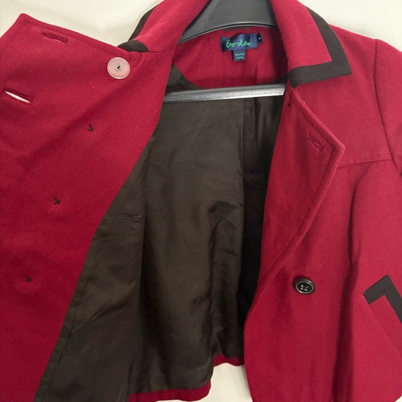 Boden Collared Wool-Blend Double Breasted Pea Coat Jacket Size 8 Red & Black - Picture 5 of 12